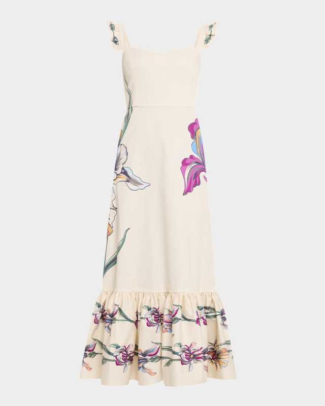 Gingerbread Floral Ruffle Sleeveless Midi Dress